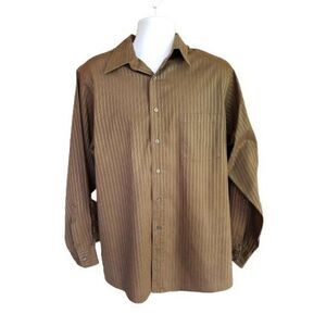 Men's Dress Shirt Spread Collar Long Sleeve Wrinkle Free Stretch Shirt Brown XL